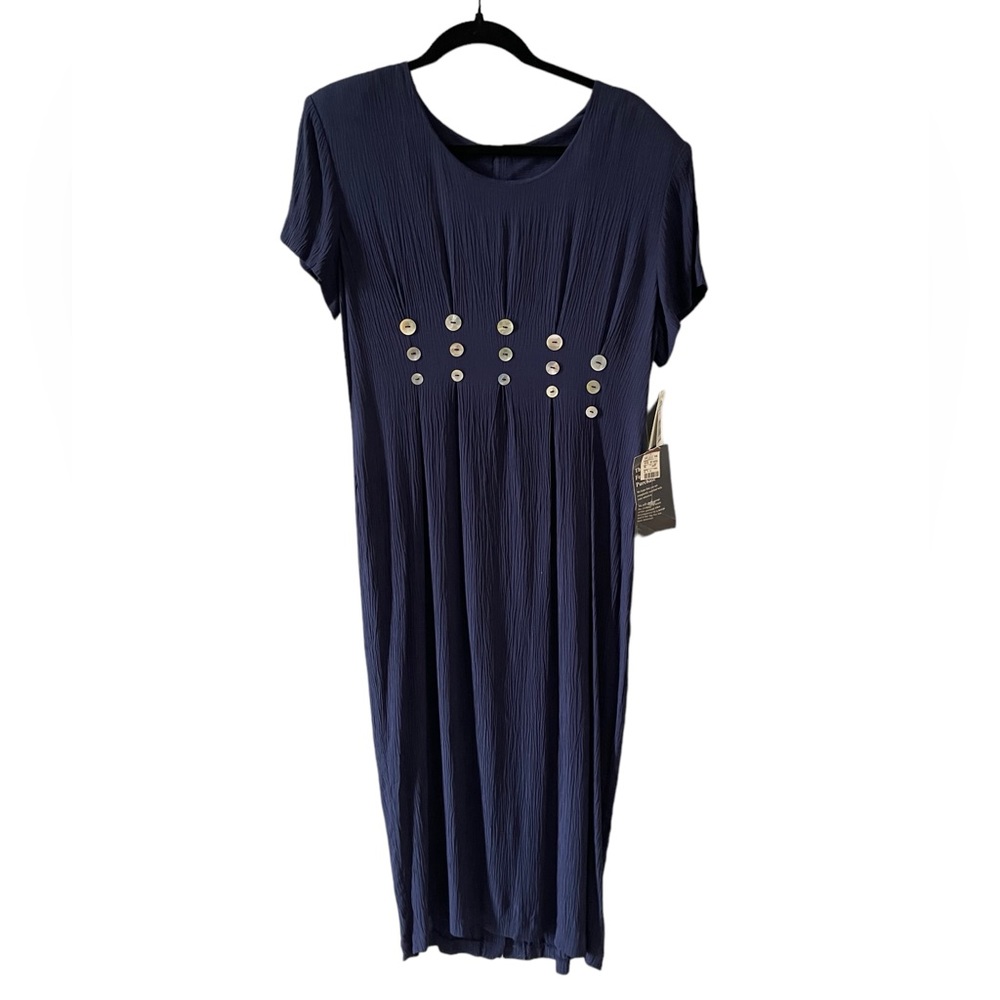 Vtg My Michelle dress 11/12 navy blue with button detail waist
